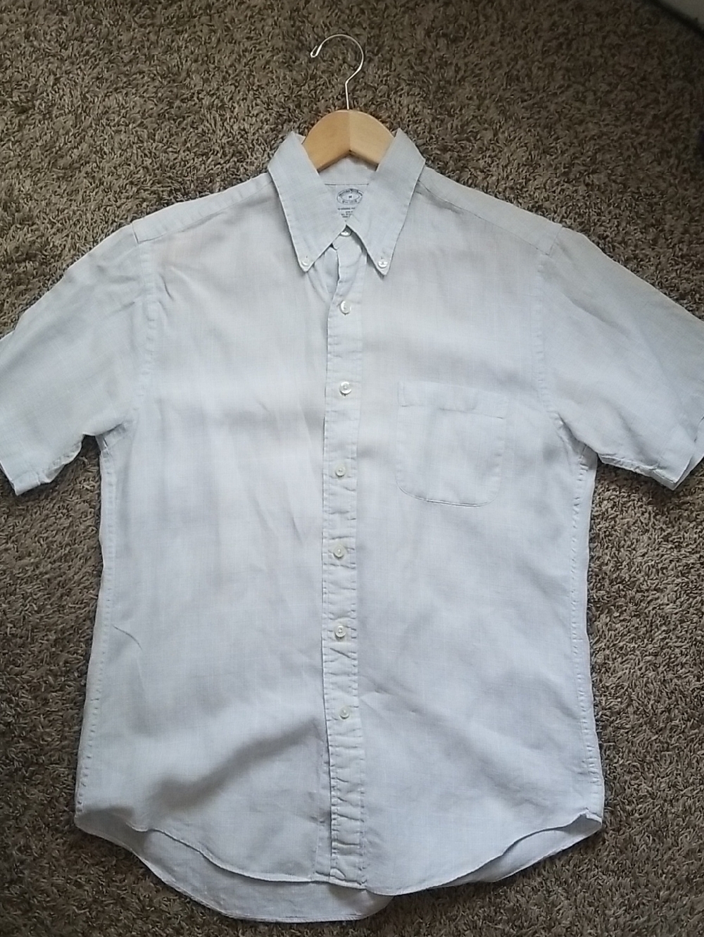 Brooks Brothers Pale Blue Linen Short-Sleeve Button-Down Shirt